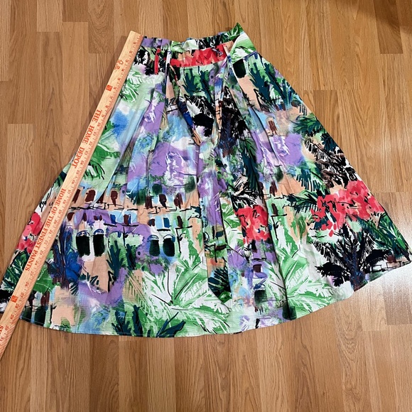 Green and Purple Pleated A-Line Midi Skirt - Picture 6 of 6